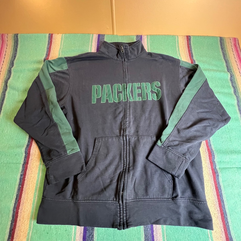 NFL Green Bay Packers Sweatshirt Mens XL Navy Blue Full Zip Embroidered Fleece